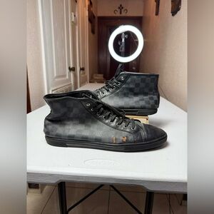 Damage Mens Louis Vuitton Damier Black Graphite High Top Sneakers Sz 13 UK / 14